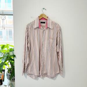 Toscano Vintage Pink Stripe Button Up Long Sleeve Top Size Large